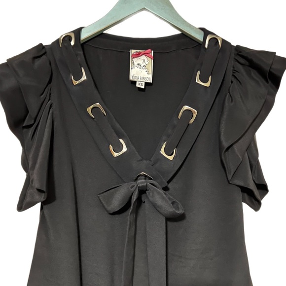 Yoana Baraschi | Silk Ruffled Sleeve with Bow Dark Academia in Black with Metal - Picture 4 of 16